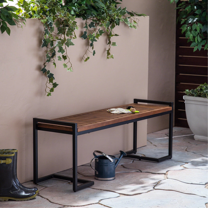 Banc en bois et en fer de 53,23 po de long avec finition fausse haute de 19,91 po