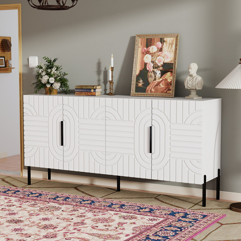 Sideboard Buffet with Adjustable Shelves and 4 Doors, Credenza Storage Cabinets