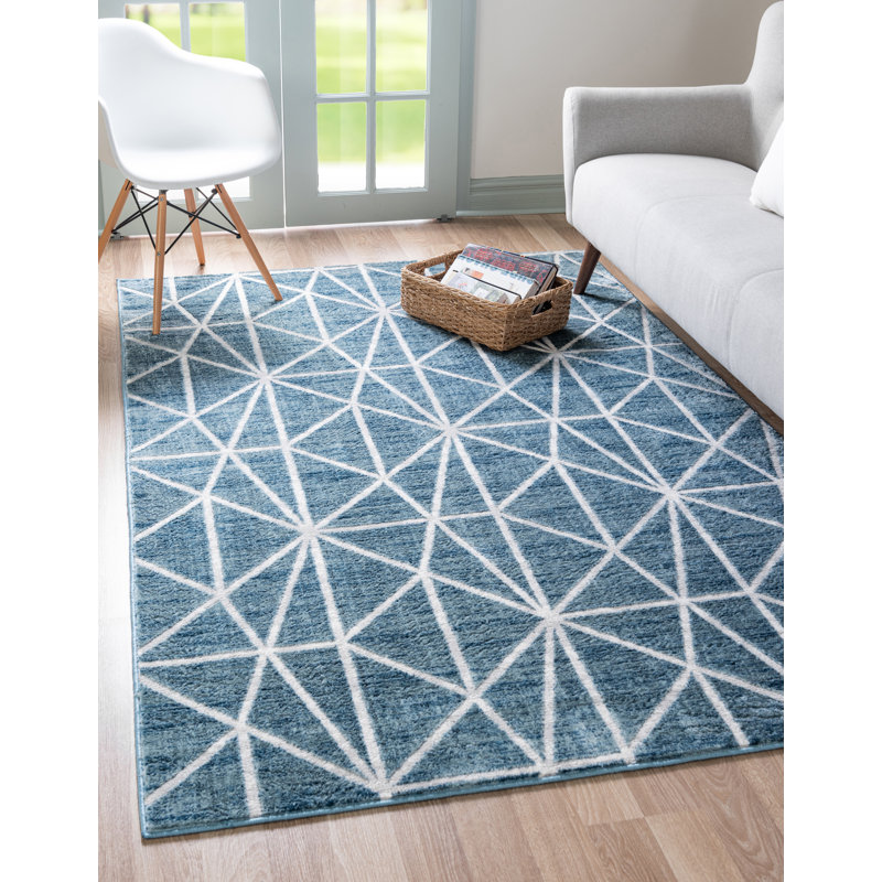Tapis géométrique bleu / gris Jantsen, Rectangle 8 pi x 10 pi