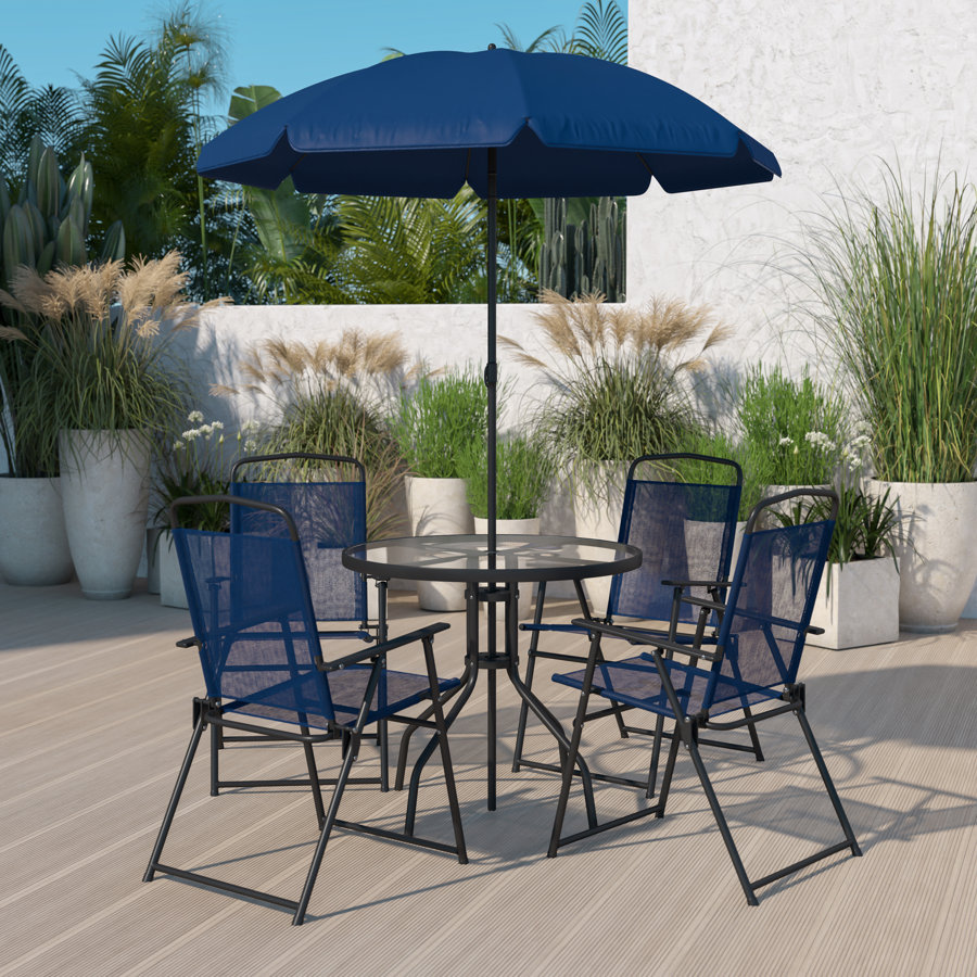Amlie 6-Piece Rippled Glass Outdoor Patio Table Set with Folding Chairs by Flash Furniture