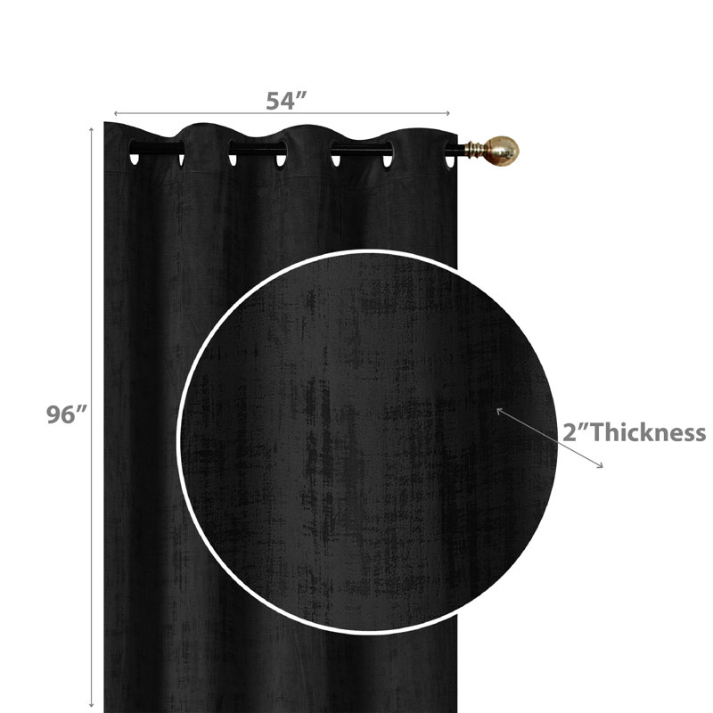 Velvet Semi Sheer Curtain Pair, Black, 22" W x 96" L