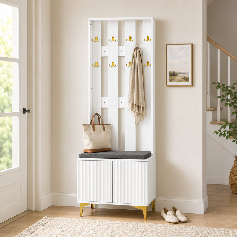 Portemanteau, portemanteau avec coussin de banc à chaussures et armoire de rangement