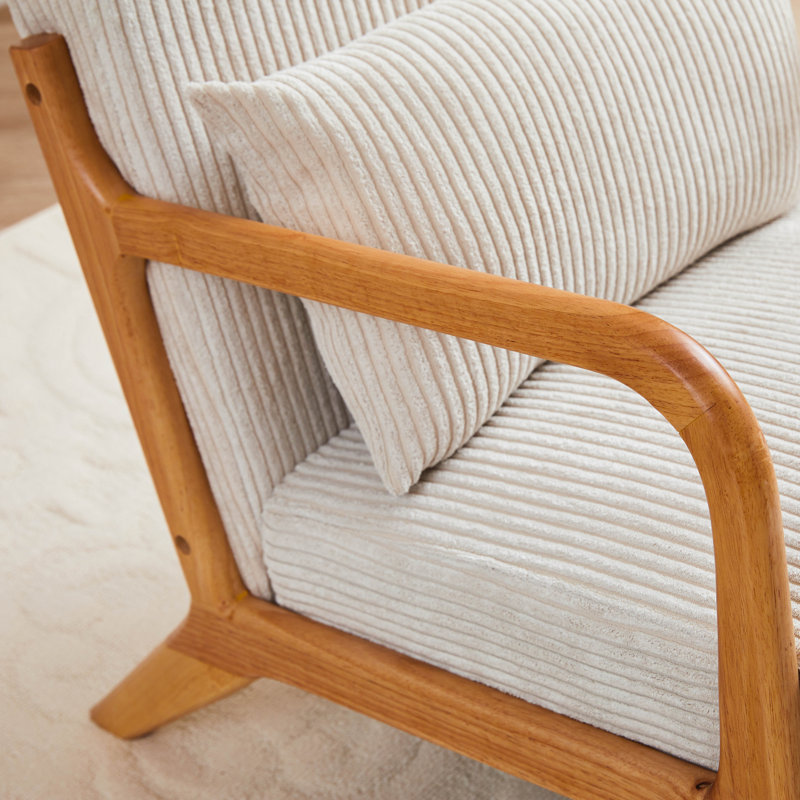 Chaise de salle d'attente, fauteuil d'appoint Mid-Century moderne avec coussin, structure en bois massif, Beige