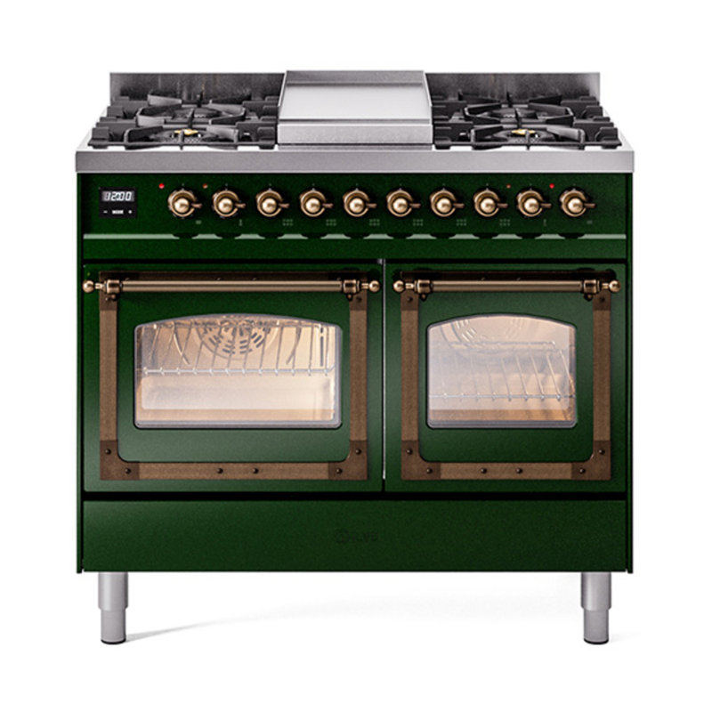 ILVE Nostalgie II Noblesse 40 in Dual Fuel Range, Liquid Propane, Emerald Green/Bronze