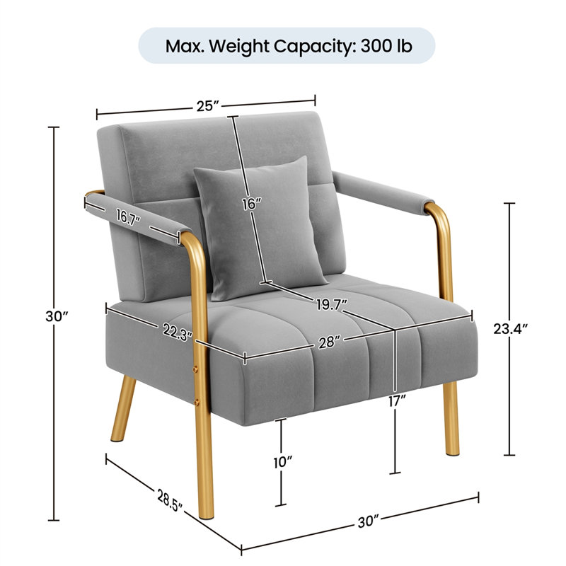 Fauteuil d'appoint l 30 po avec coussin douillet, Gris clair