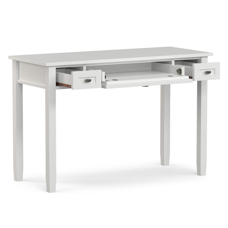 Bureau d'écriture en bois massif avec plateau à clavier rabattable et 2 tiroirs Warm Shaker, Blanc