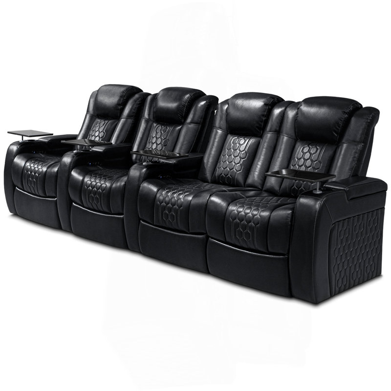 Fauteuil inclinable électrique de 124,4 po pour 4 personnes avec nappa de grain supérieur, relaxation entièrement réglable, charge intelligente, éclairage DEL RVB dynamique