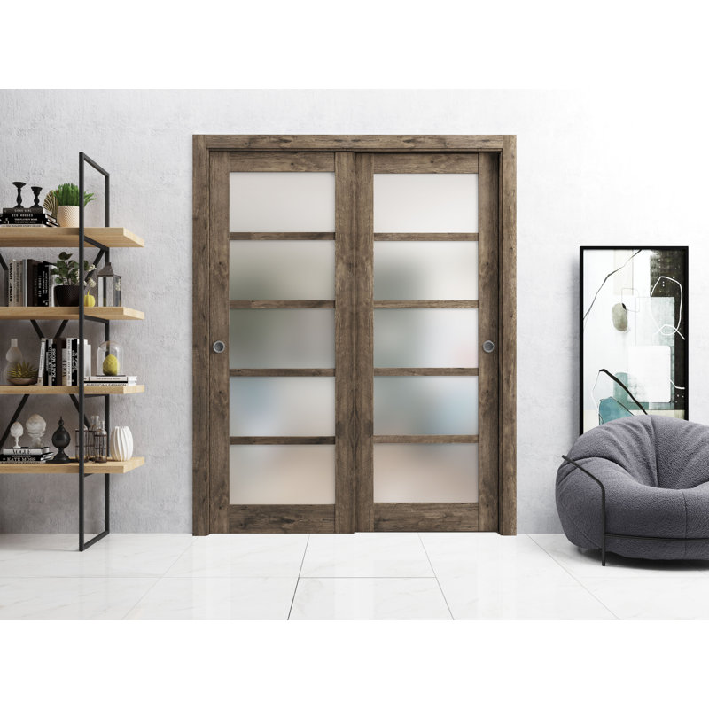 Portes à panneaux coulissantes à panneaux Quadro, Chêne cognac, 60 po x 80 po