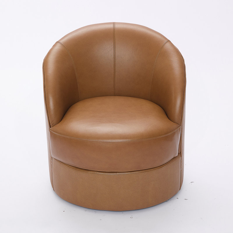 Lennon Top-Grain Leather Mid-Century Modern Swivel Accent Chair with 360° Base, Light Brown