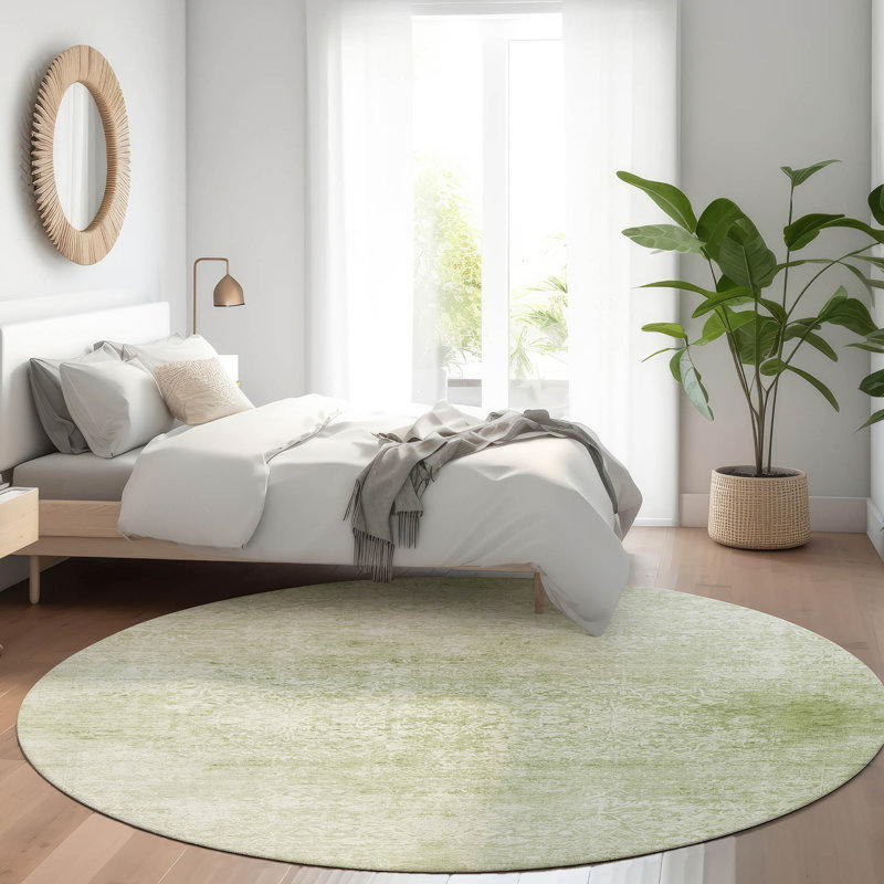 Tapis de sauge Xhevrie intérieur / extérieur lavable à la machine, Rond 8 pi