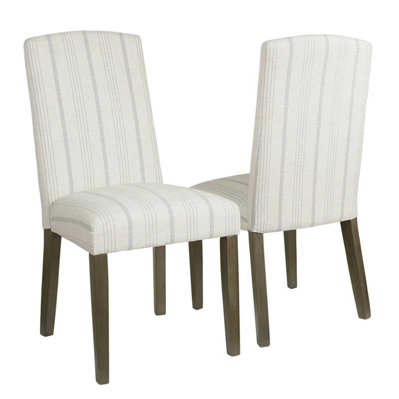 Classic Striped Parsons Dining Chairs, Dove Gray