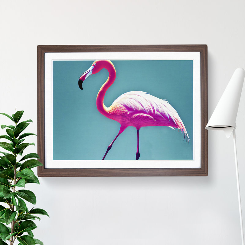 Resplendent Flamingo - Single Picture Frame Painting, 46cm H x 64cm W x 2cm D, Walnut Framed