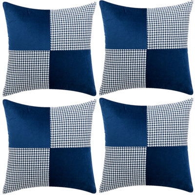  Set Of 4 Velevt With Checkers Combiantion Pillow Cover