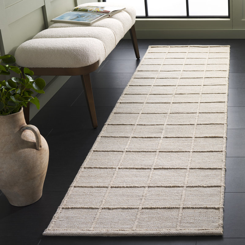 Natura 785 Hand Woven Wool/Cotton Geometric Rug in Beige, Runner 2'3" x 8'