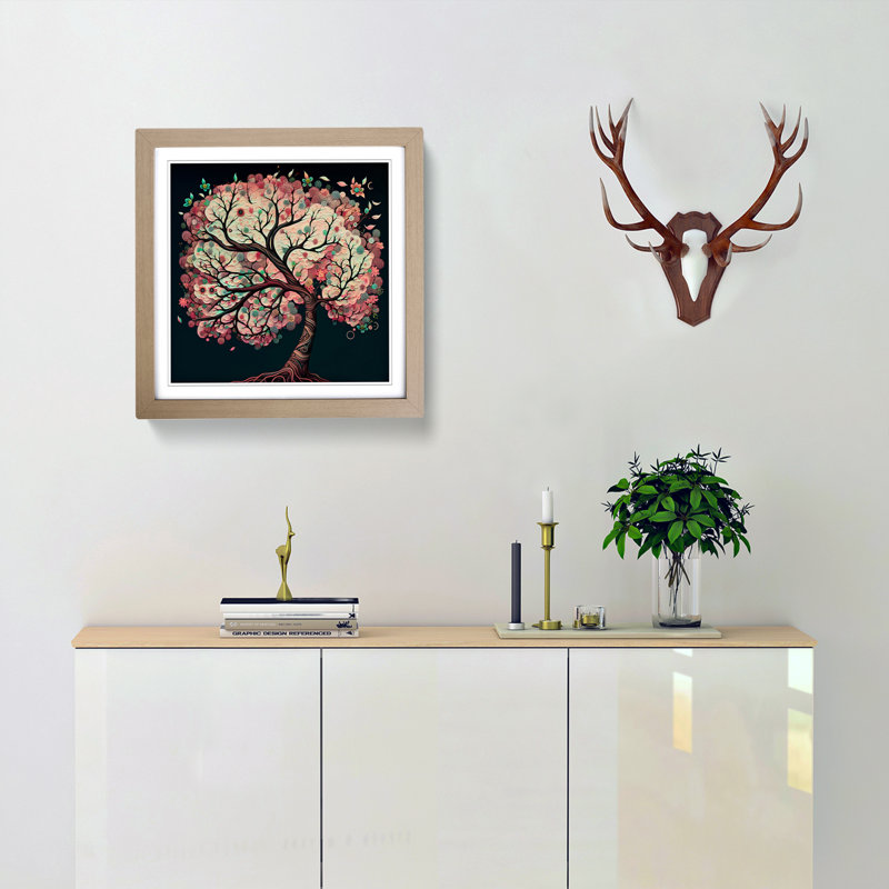 Cherry Blossom Tree Paisley Art - Framed Print, Oak