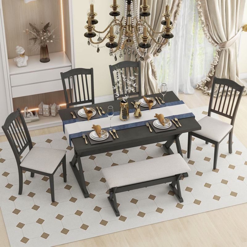 Beauton 6 - Person Trestle Base Dining Set, Gray