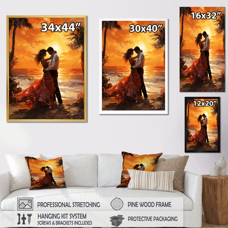 " Dance Salsa In Sunset III ", 32" H x 24" W x 1" D, Gold Single Picture Framed