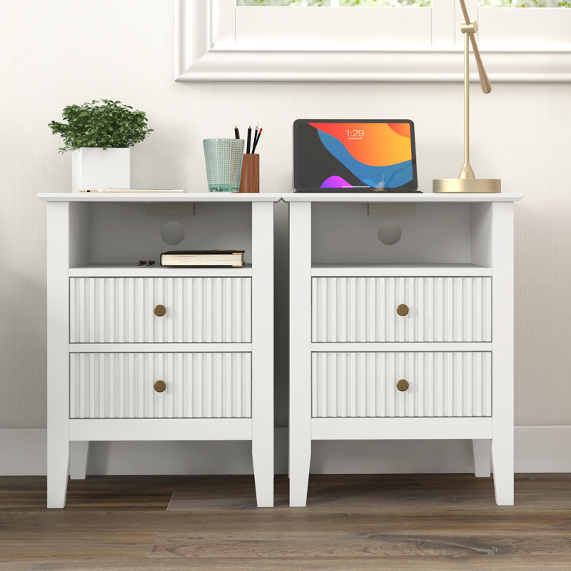Philomena 2 Drawer Nightstand,   White with charge station