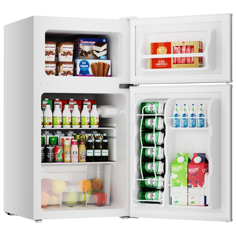 BANGSON 3.2 Cu.Ft Mini Fridge with Freezer, 2 Door Compact Refrigerator with Adjustable Temp & Low Noise for Apartment, Dorm, Office, White