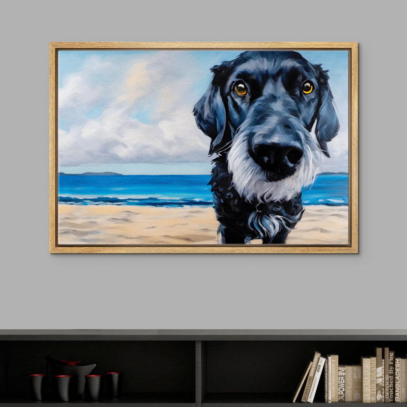 «Seaside Sentine Majestic Black Dog On Beachside Portrait Modern Coastal Nautical Art Decor» sur, Naturel, H 16 po x l 24 po
