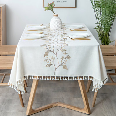 High Quality Washable Wrinkle Free Tablecloth With Tassel (Leaf)