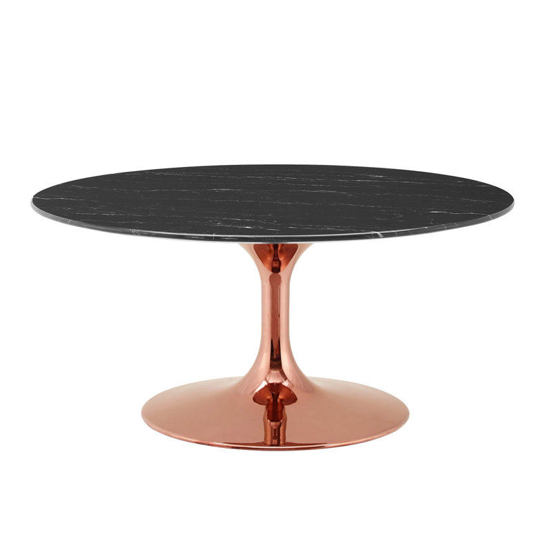 Table basse ronde en marbre artificiel Lippa, Rose, Noir, Noir