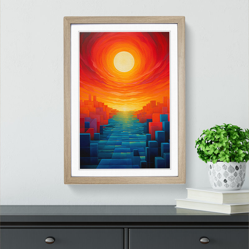 Sunset Orphism - Single Picture Frame Print on Wood, Oak, 34cm H x 25cm W x 2cm D