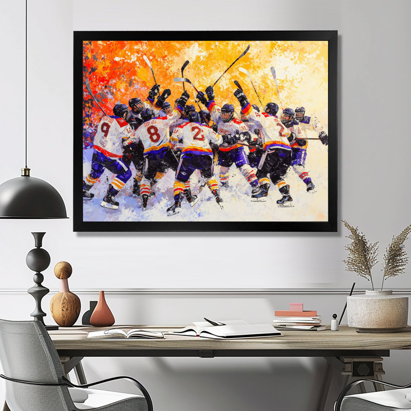 «Hockey Team Celebrates Win - Sport Hockey», reproduction d'art murale, Reproduction encadrée d'une seule photo sans pass