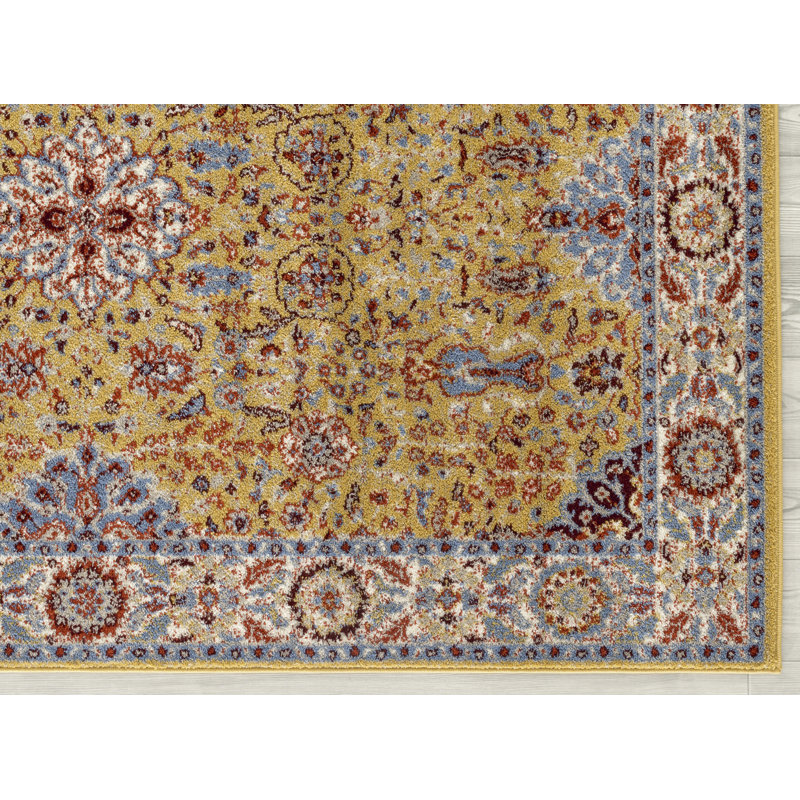 Tapis jaune à motif oriental Penton, Rectangle 5 pi 1 po x 7 pi 6 po