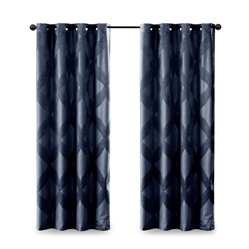Rideau occultant en jacquard, Bleu marine, L 10,24 po x L 11,02 po