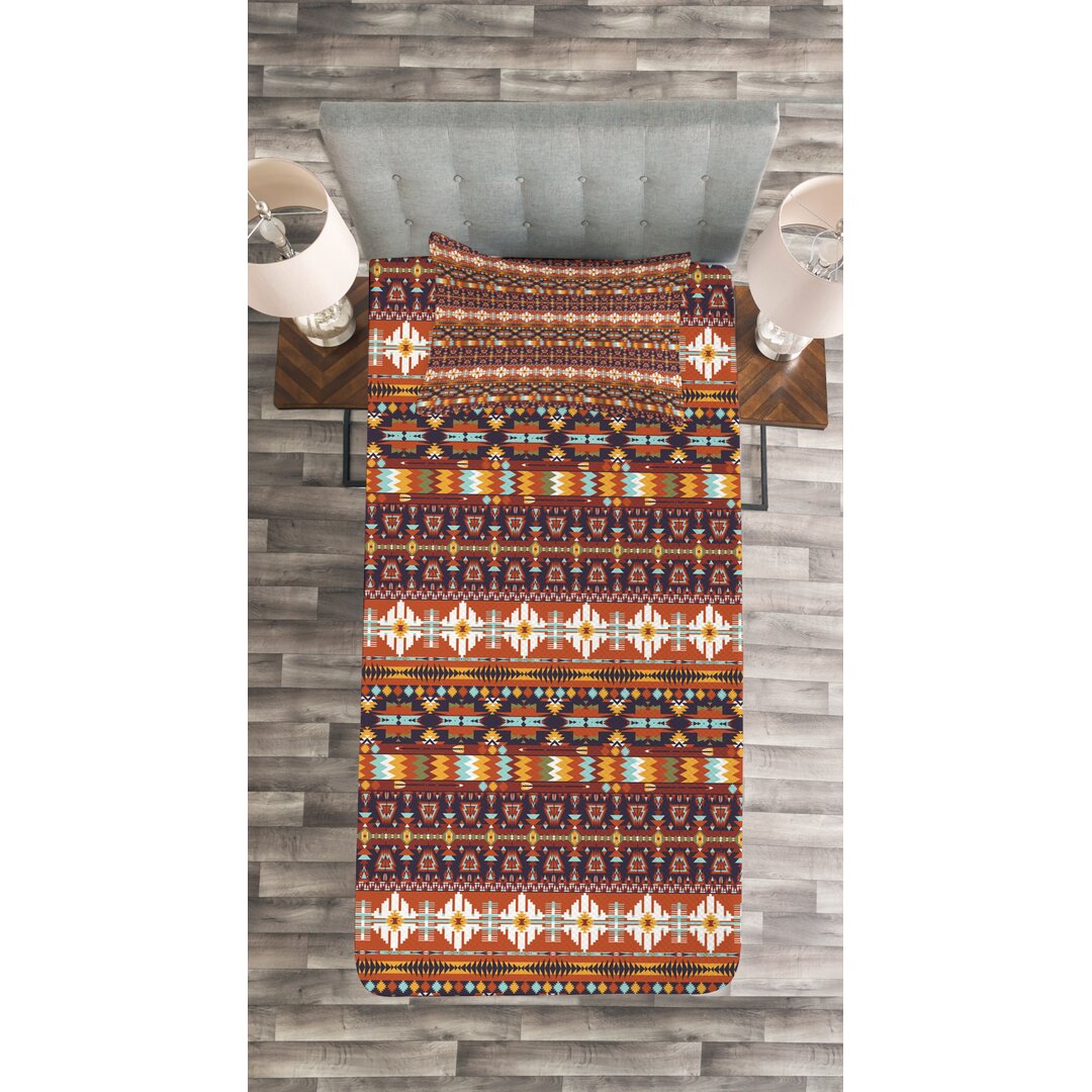 Gestepptes Bettdecken-Set, Aztec Stil Pfeil, Bunt, Mehrfarbig