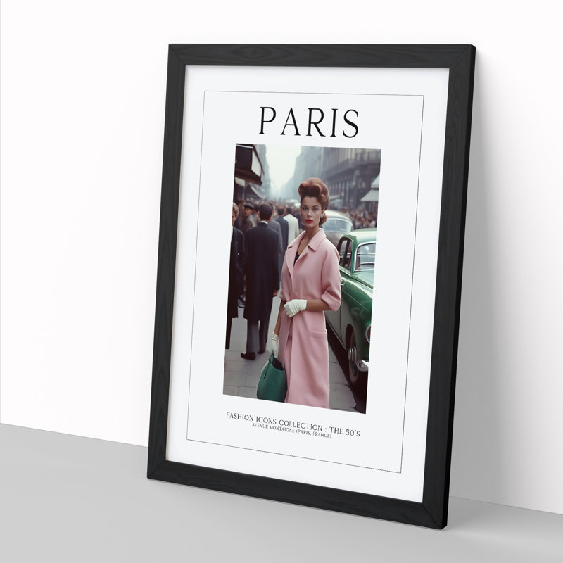 Fashion Travel Poster Woman Colour Paris France - Single Picture Frame Print on Wood, 64cm H x 46cm W x 2cm D