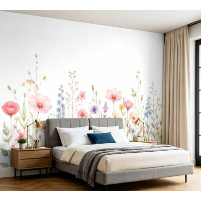 Wall Mural Peel and Stick Wallpaper Watercolor floral seamless border Hand painted frame green leaves Self-Adhesive Removable Contact Paper Wall Decor for Living Room Bedroom 100"H x 144"W