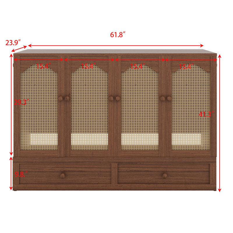 Grand lit escamotable à armoire avec tiroir de rangement et station de charge, lit plateforme pliable avec panneau de décoration ovale en rotin