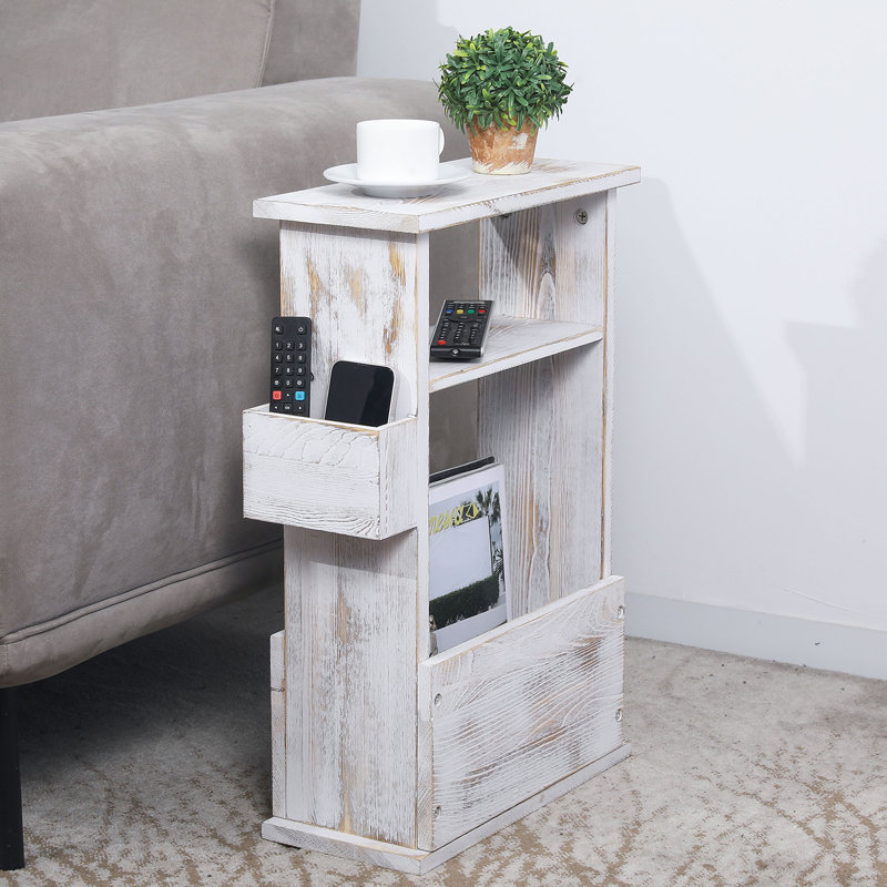 Hopedale Solid Wood Floor Shelf End Table with Storage, White