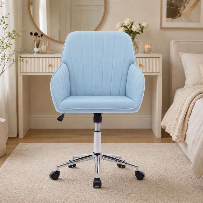 Chaise de bureau moderne et ajustable avec coussin moelleux, pieds en métal, Bleu pastel