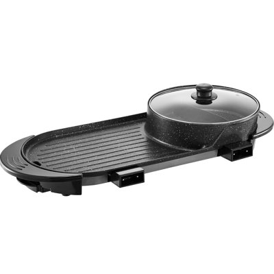 2200W Electric 2 - In 1 For 6 People, 2.7L Hot Pot And Grill, Stepless Temperature Setting, Non Stick Coating, Easy To Clean, Cast Aluminium & Grill Quick Heating, Large Capacity, Dual Knob Surface,