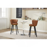 Counter Height Bar Stools Set Of 2, 360° Swivel Upholstered Barstools With Backs And Metal Legs, 26" H Seat Height, Velvet Fabric,Goldy Footrest  (BROWN)