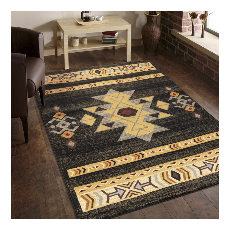 Tapis tribal noir Sud-Ouest Tribes, Rectangle 5 pi 3 po x 7 pi 3 po