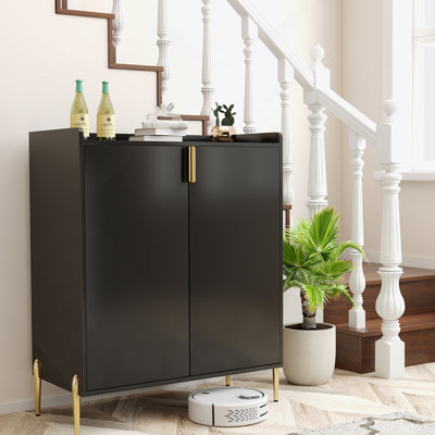 2 Doors Home Wine Bar Cabinet With Wine Rack & Adjustable Storage Shelf, Modern Sideboard With Soft-Closing Hinge, Dinning Room Buffet Cabinet, Liquor Cabinet Kitchen, Living Room Coffee Cart BLACK