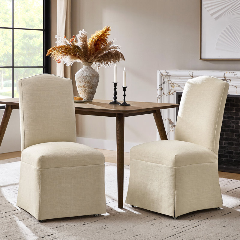 Albeniz Transitional 40"Tall Solid Wood Legs Dining Chair with Removable Fabric Slipcover (Set of 2), Linen