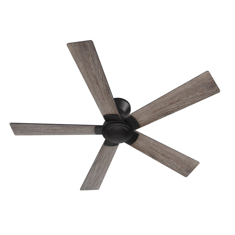 52" Flush-Mounted DC Motor Black Ceiling Fan without Light, Remote Control, Black with Dark Walnut and Gray Oak Blades