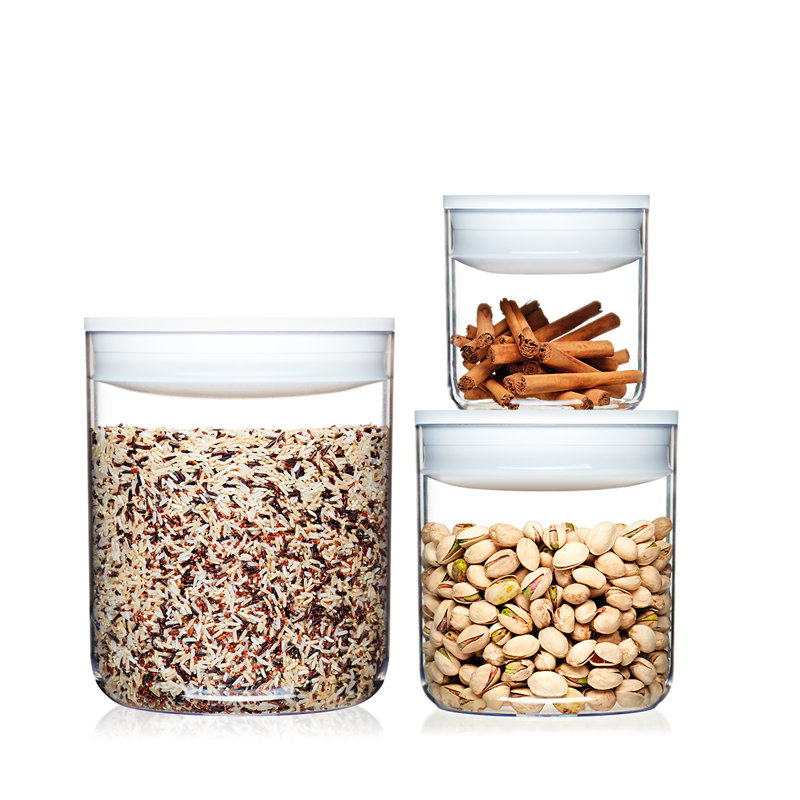 ClickClack Pantry Round 3pc Small Canister Set, White/Clear