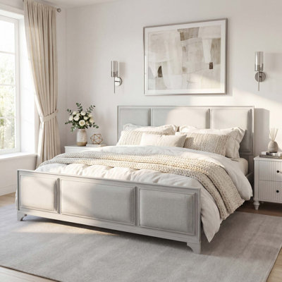 Upholstered Headboard Bed Frame with No Box Spring Needed Modern Farmhouse Design