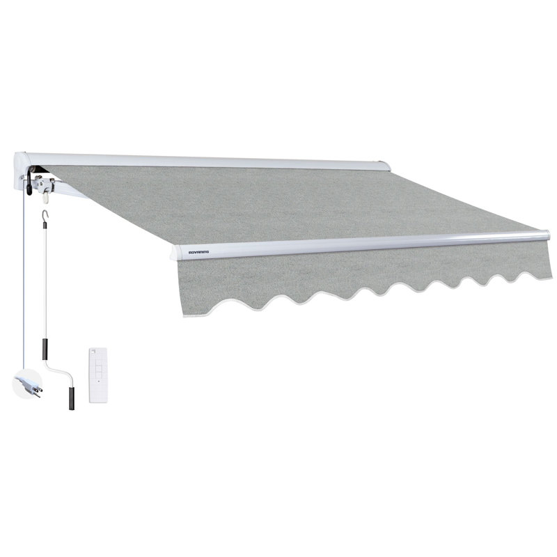 Auvent rétractable motorisé pour terrasse 10 pi x 8 pi Advaning, H 10,5 po x l 118 po x P 98 po, Gris chiné