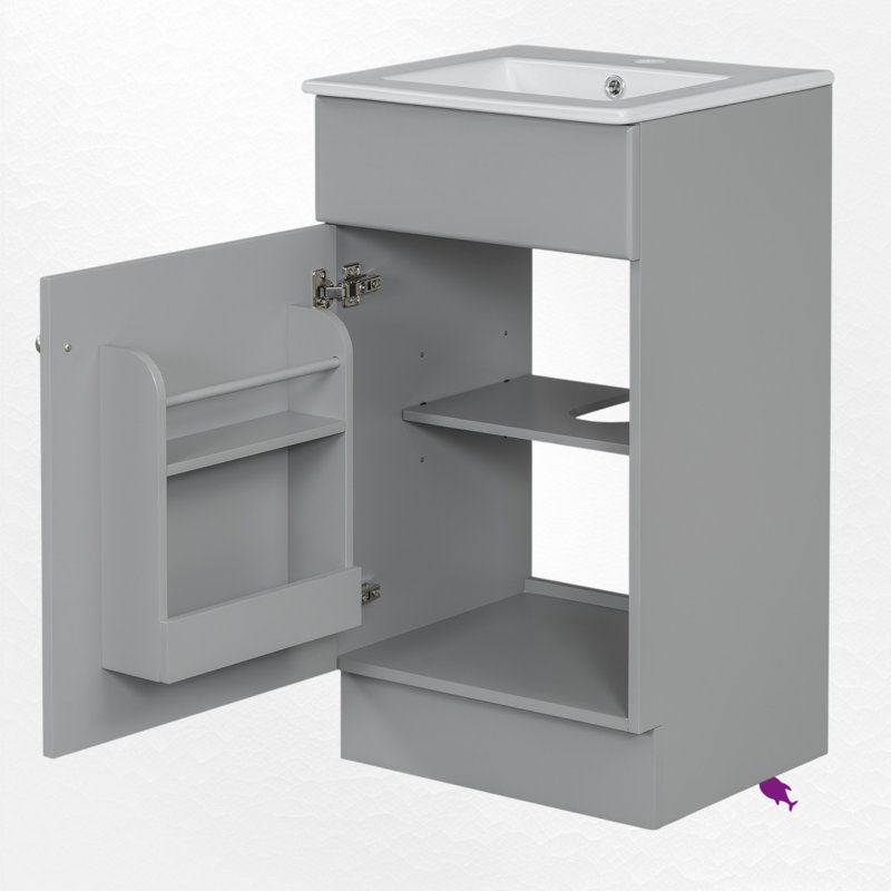 Ensemble de meuble-lavabo simple 18 po avec plateau en céramique, Argent, Gris