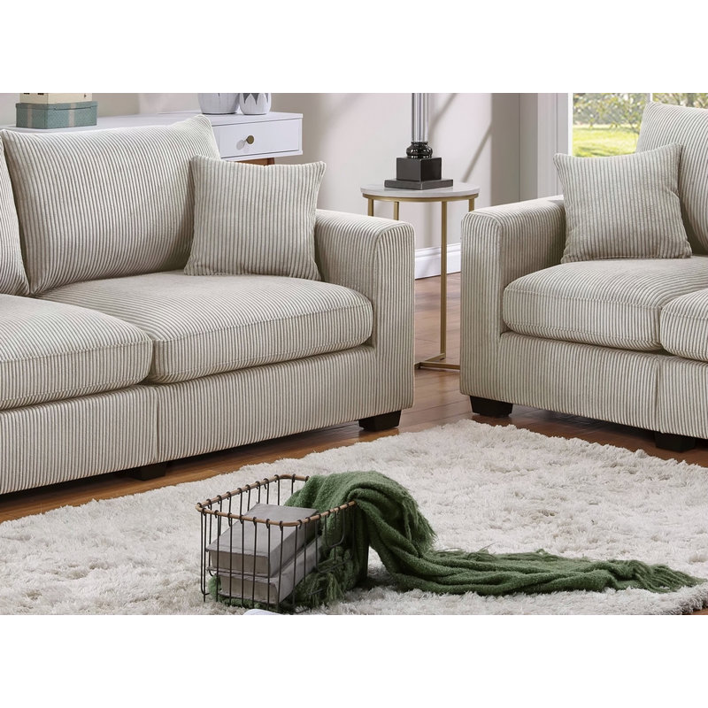 Ensemble de canapé classique en velours côtelé 2 pièces avec coussins moelleux et accoudoirs carrés pour les salons modernes