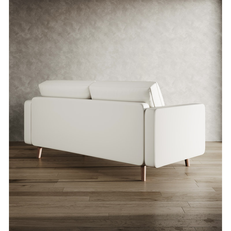 Canapé à accoudoirs carrés en cuir Bridgeview, Cuir végétalien blanc, H 33 po x l 58 po x P 32 po