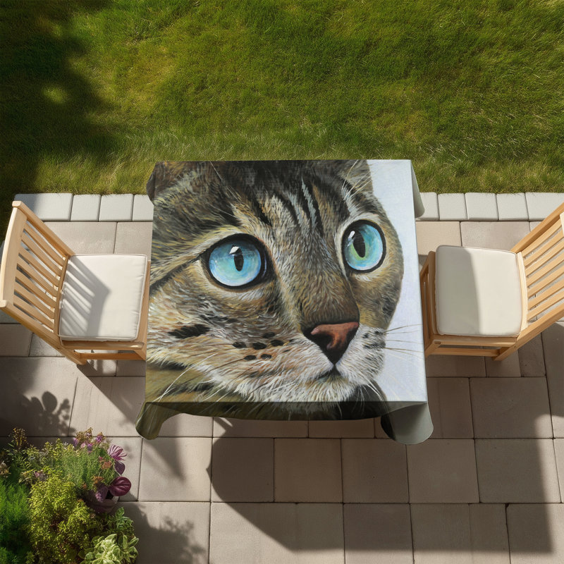 Curious Cat Portrait Tablecloth - Brown Indoor/Outdoor Decor