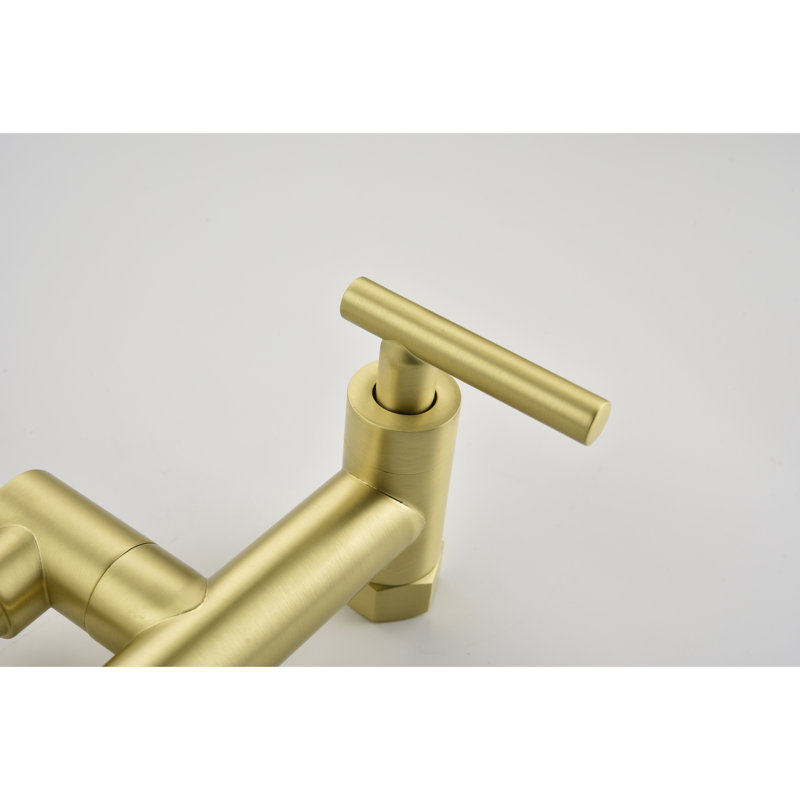 Brass Pot Filler Faucet - Gold, Hot Cold Mixer, 3 Handles, 2 Holes, Wall Mounted, Arm, Stable Construction Faucets Gold Brass, & Water, Mount, Easy Cleaning, Quality Aerator